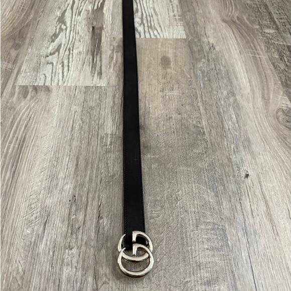 Gucci Black Leather Marmont Belt Silver Double G Italy Kid's Large - Picture 2 of 12